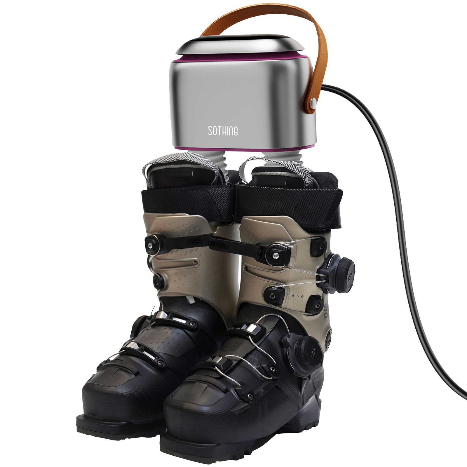 Ultra Rose with original purple-rose trim, shown on ski boots