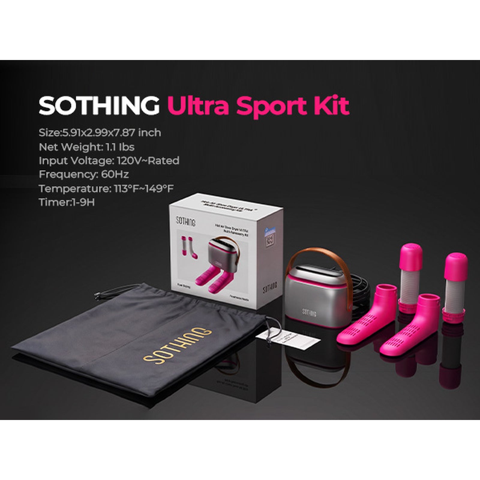 Ultra Sport Kit contents with rose-pink attachments